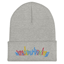 Load image into Gallery viewer, micro Shadowboxing cuffed beanie (toque) (multicoloured font)
