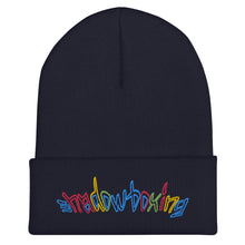 Load image into Gallery viewer, micro Shadowboxing cuffed beanie (toque) (multicoloured font)
